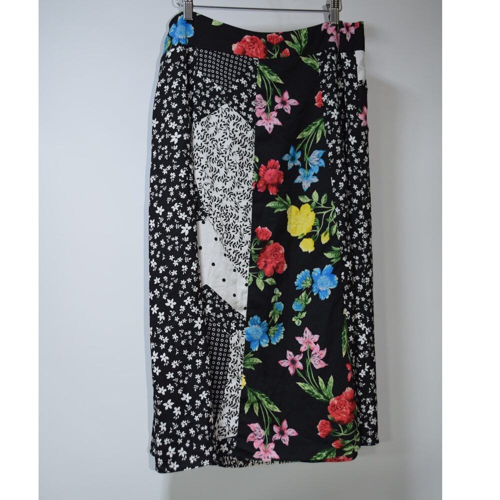 Calvin Klein Patchwork Floral Midi Skirt Black Multi Print Size 8 - Picture 3 of 4